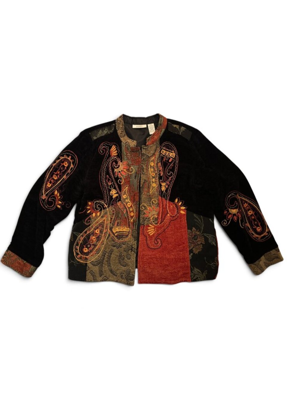 Dressbarn Embroidered Paisley Chenille Patchwork Jacket M Boho